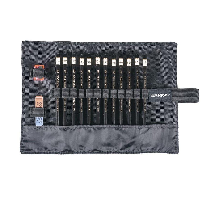 Zestaw ołówków TOISON D'OR 19 w czarnym piórniku 12 szt. 8B-2H, Koh-I-Noor 