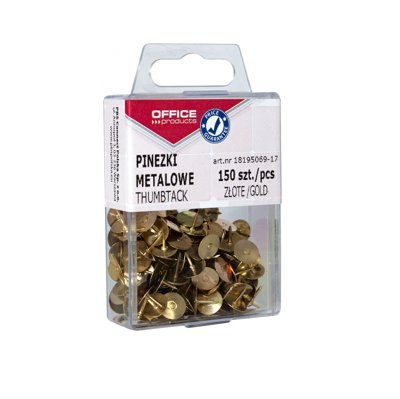 Pinezki metalowe OFFICE PRODUCTS, w pudełku, 150 szt., złote
