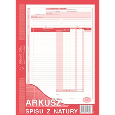 Arkusz spisu z natury (pion), A4,(o+1k)