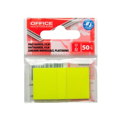 Zakładki indeksujące OFFICE PRODUCTS, PP, 25x43mm, 1x50 kart., zawieszka, żółte