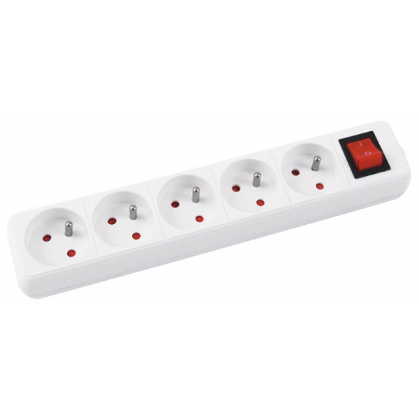Przedłużacz Office Product, 5 gniazd, 3m, z uziemieniem i wyłącznikiem biały