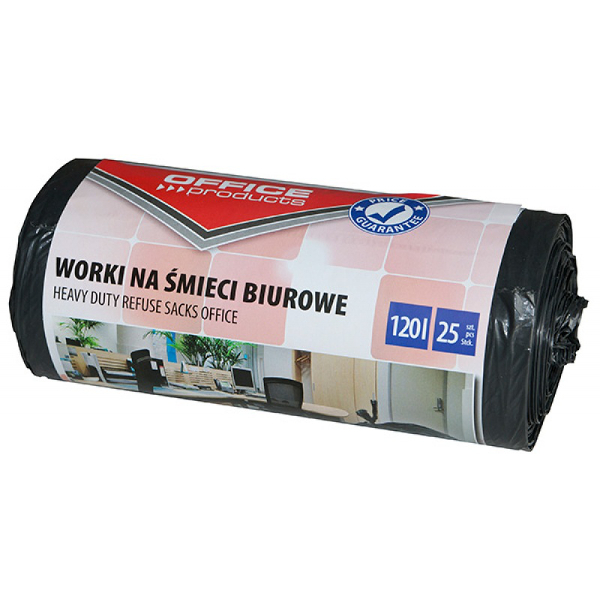 Worki na śmieci biurowe Office Products mocne (LDPE) 120l 25szt. czarne