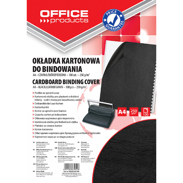 Okładki do bindowania Office Products karton A4 250gsm. skórobodobne 100szt. czarne
