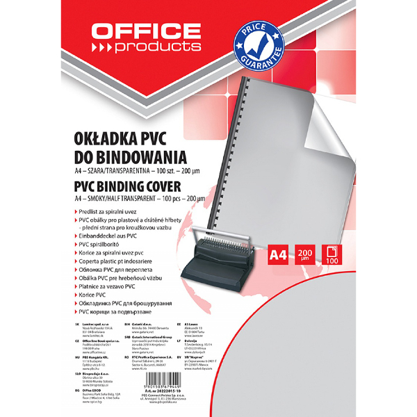 Okładki do bindowania Office Products PVC A4 200mikr. 100szt. szare transparentne