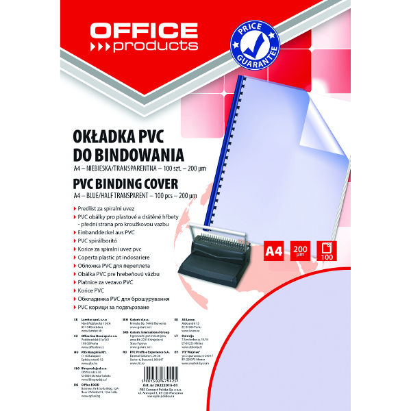 Okładki do bindowania Office Products PVC A4 200mikr. 100szt. niebieskie transparentne