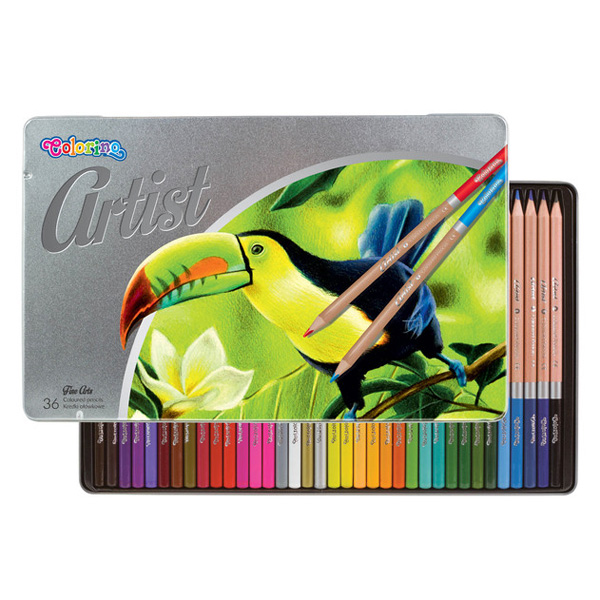 Kredki 36-kol. okrągłe Artist Colorino metalowe pudełko, Patio