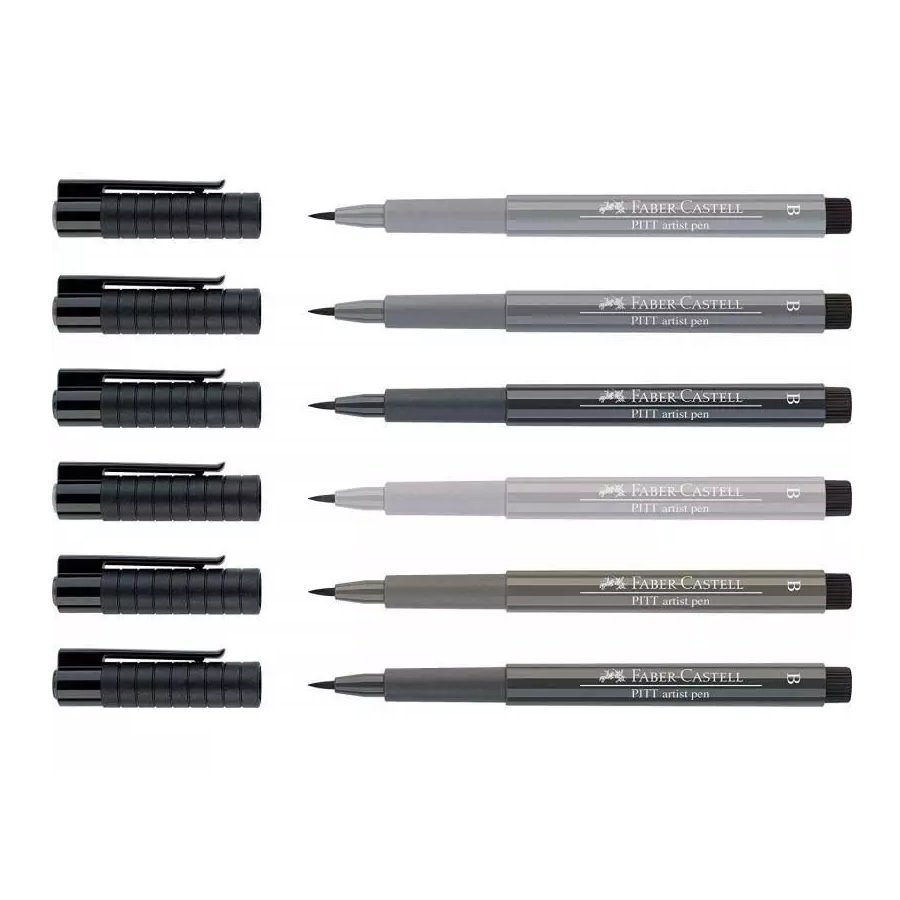 Pisaki artystyczne, Pitt Artist Pens, 6 sztuk, szare