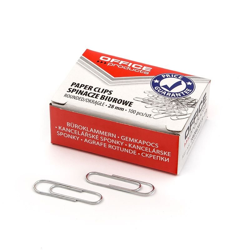 Spinacze okrągłe OFFICE PRODUCTS, 28mm, 100szt., srebrne