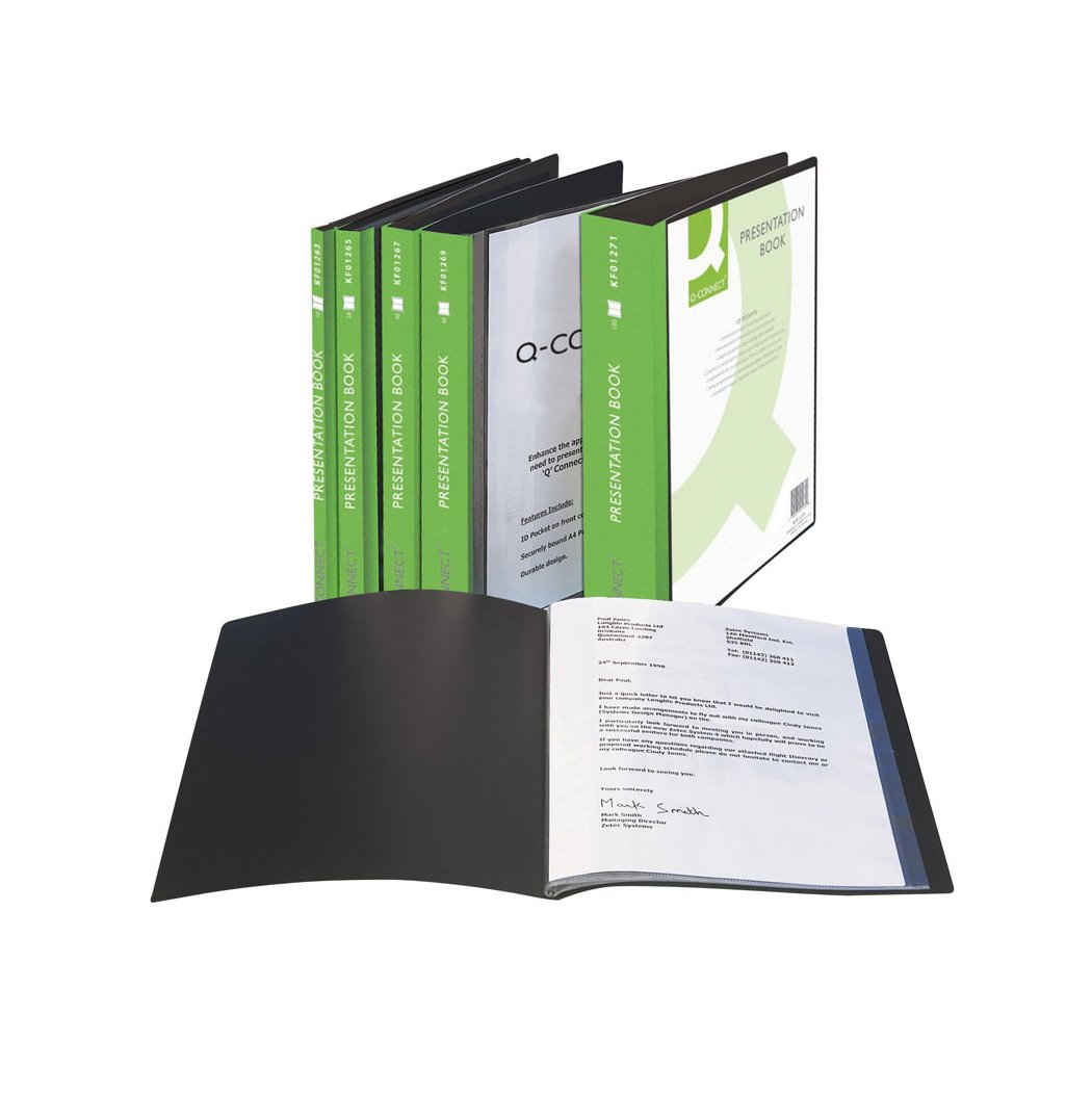 Teczka ofertowa Q-CONNECT z kieszenią opisową, PP, A4, 1100mikr., 100 koszulek, czarna