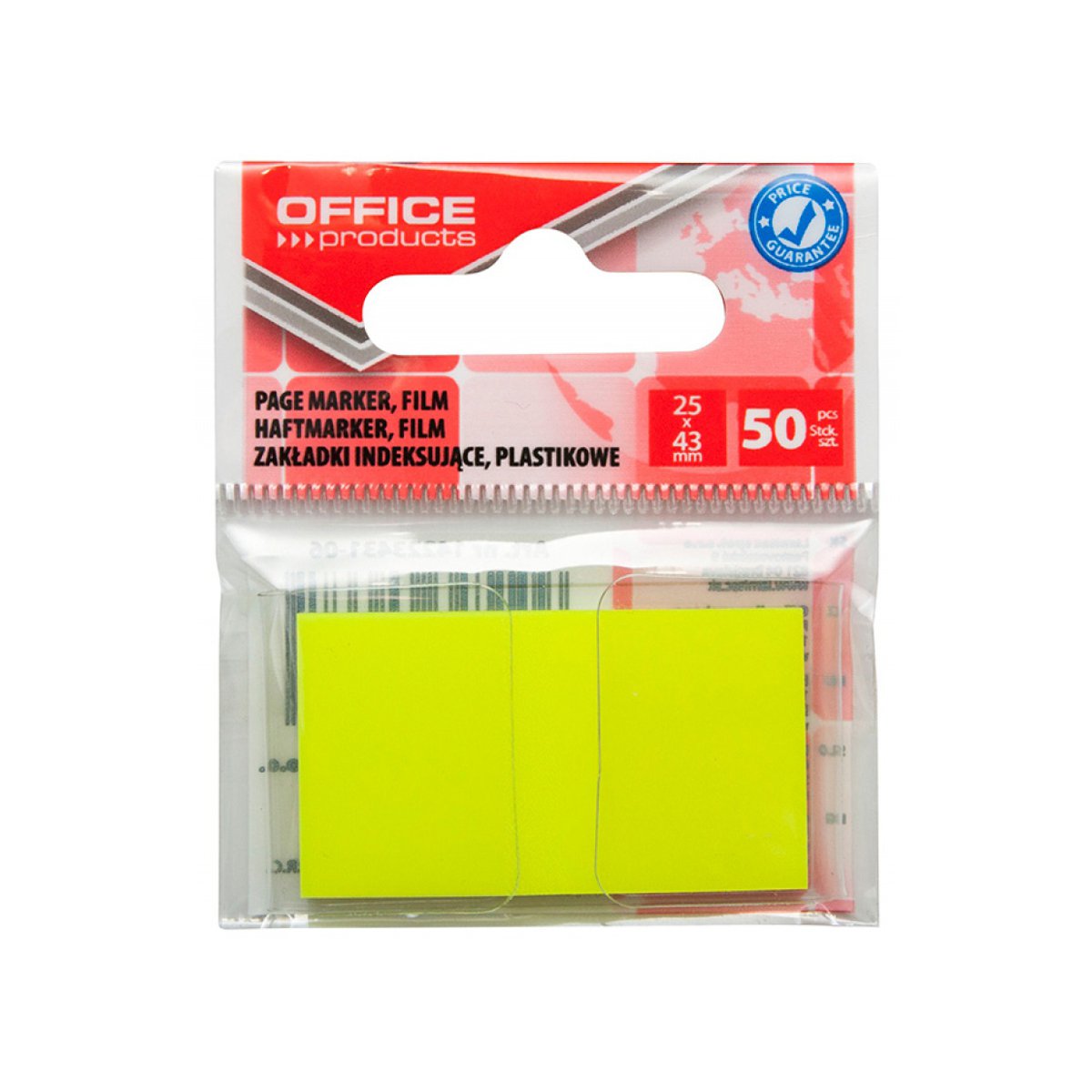 Zakładki indeksujące OFFICE PRODUCTS, PP, 25x43mm, 1x50 kart., zawieszka, żółte