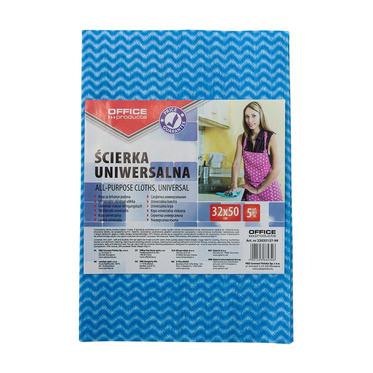Ścierka uniwersalna OFFICE PRODUCTS, wiskoza 70%, gr. 40g/mkg, 32x50cm, 5szt., mix kolorów