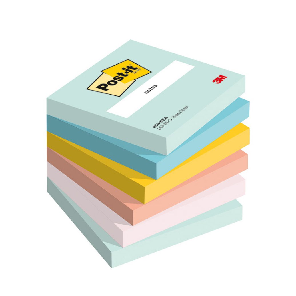 654MTDR Samoprzylepne bloczki Postit®, paleta marzycielska, 6 sztuk po 100 kart, 100 kart. 76x76 mm