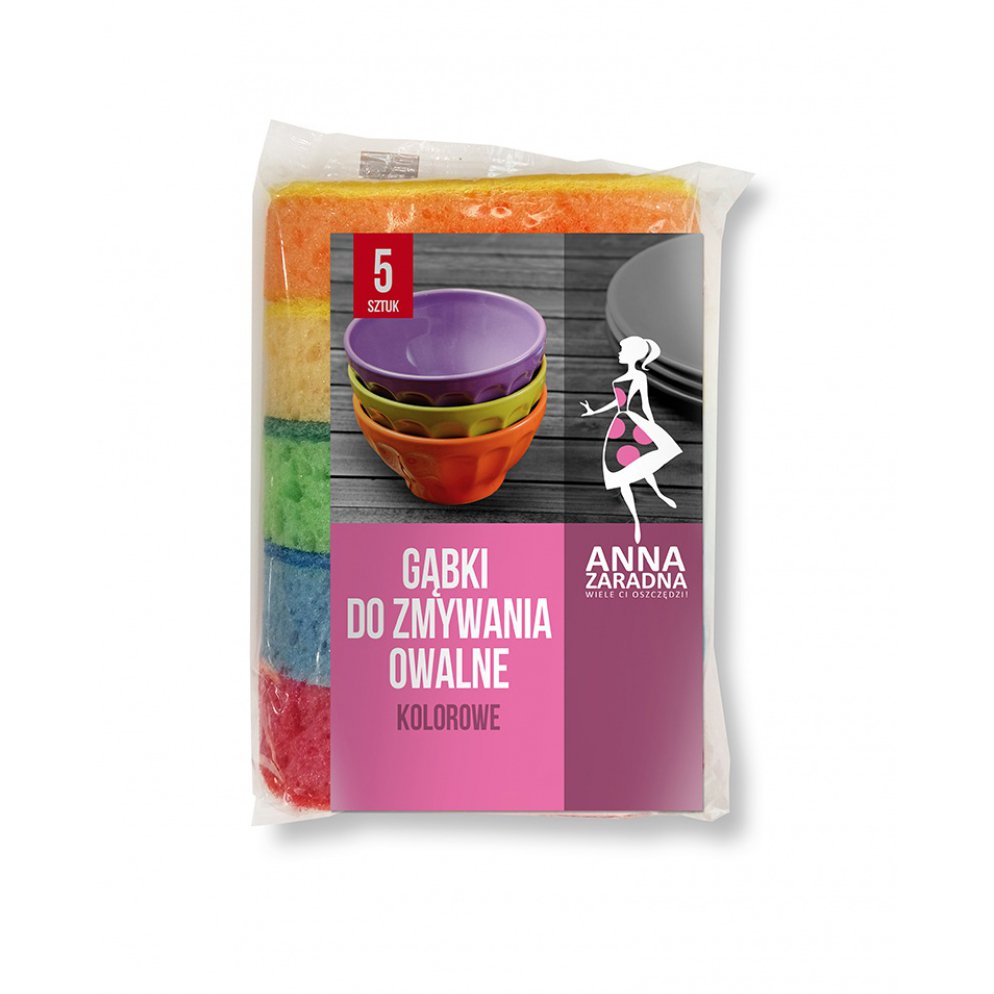Gąbki do zmywania ANNA ZARADNA, owalne kolorowe, 5szt., mix