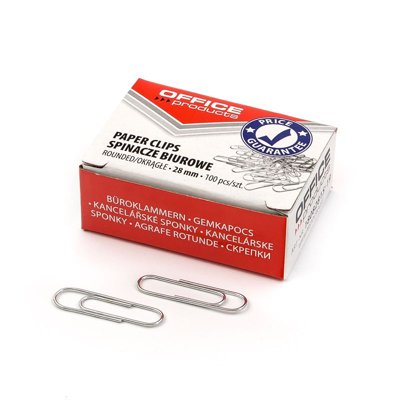 Spinacze okrągłe OFFICE PRODUCTS, 28mm, 100szt., srebrne