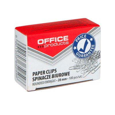 Spinacze okrągłe OFFICE PRODUCTS, 28mm, 100szt., srebrne