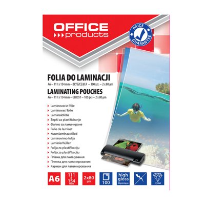 Folia do laminowania Ofice Products A6, 2 x 80mikr., błyszcząca, 100szt