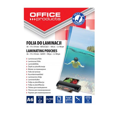 Folia do laminowania Ofice Products A6, 2 x 100mikr., błyszcząca, 100szt