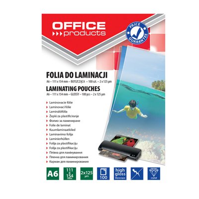 Folia do laminowania Ofice Products A6, 2 x 125mikr., błyszcząca, 100szt