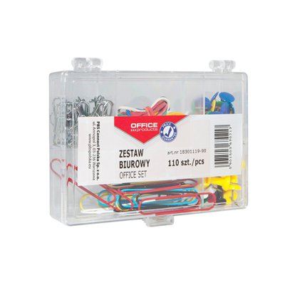 Zestaw biurowy (pinezki, gumki i spinacze) OFFICE PRODUCTS, mix 110szt.