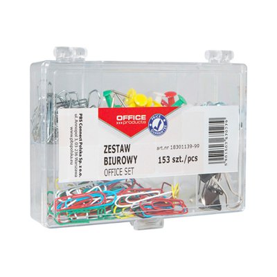 Zestaw biurowy (pinezki, klipy i spinacze) OFFICE PRODUCTS, mix 153szt., mix kolorów