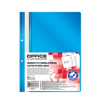 Skoroszyt OFFICE PRODUCTS, PP, A4, 2 otwory, 100/170mikr., wpinany, niebieski