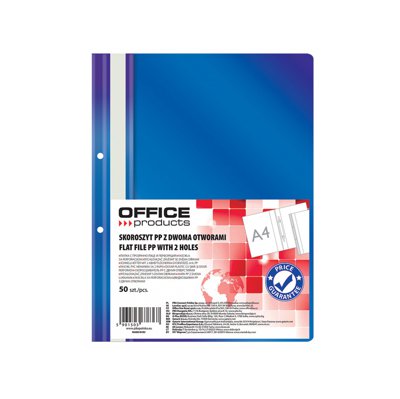 Skoroszyt OFFICE PRODUCTS, PP, A4, 2 otwory, 100/170mikr., wpinany, granatowy