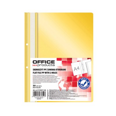 Skoroszyt OFFICE PRODUCTS, PP, A4, 2 otwory, 100/170mikr., wpinany, żółty