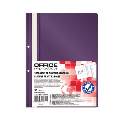 Skoroszyt OFFICE PRODUCTS, PP, A4, 2 otwory, 100/170mikr., wpinany, fioletowy