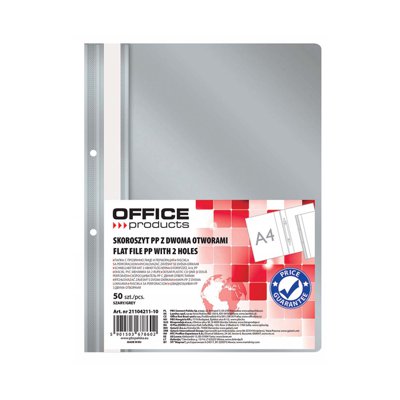 Skoroszyt OFFICE PRODUCTS, PP, A4, 2 otwory, 100/170mikr., wpinany, szary