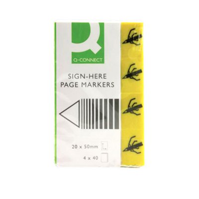 Zakładki indeksujące Q-CONNECT Sign-here, papier, 20x45mm, 4x40 kart., żółty