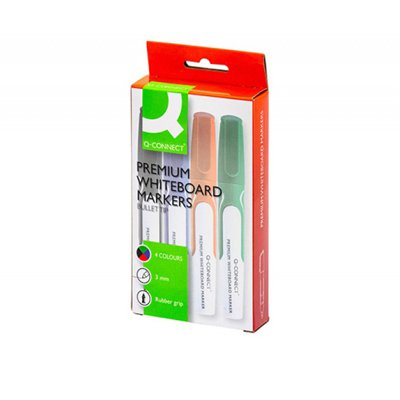 Marker do tablic Q-CONNECT Premium, gum. rękojeść, okrągły, 2-3mm (linia), 4szt., mix kolorów / KF26113