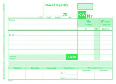 KW Dowód wypłaty, A6, wielokopia