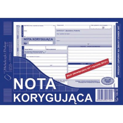 Nota korygująca, A5, (o+1k)