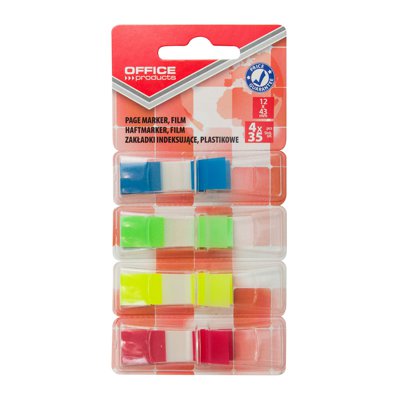 Zakładki indeksujące OFFICE PRODUCTS, PP, standard, 12x43mm, 4x35 kart., blister, mix kolorów