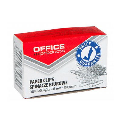 Spinacze okrągłe OFFICE PRODUCTS, 33mm, 100szt., srebrne