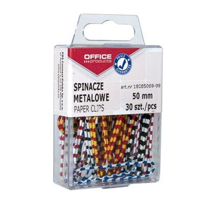 Spinacze metalowe OFFICE PRODUCTS Zebra, powlekane, 50mm, w pudełku, 30szt., mix kolorów