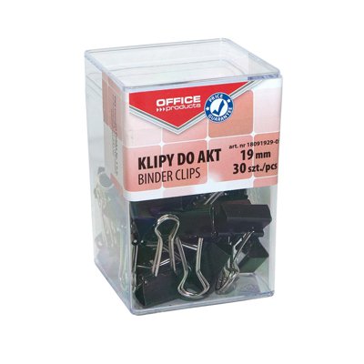 Klipy do dokumentów OFFICE PRODUCTS, 19mm, 30szt., w pudełku, czarne