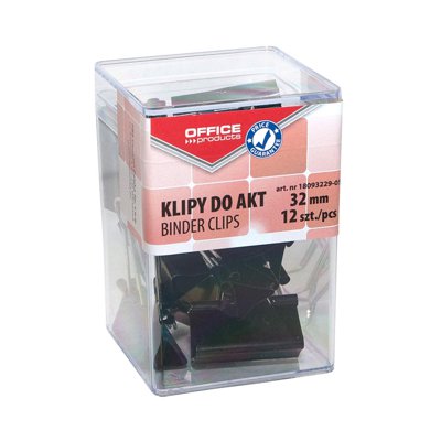 Klipy do dokumentów OFFICE PRODUCTS, 32mm, 12szt., w pudełku, czarne