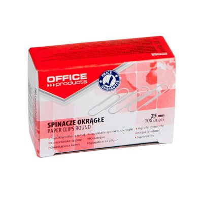 Spinacze okrągłe OFFICE PRODUCTS, 25mm, 100szt., srebrne