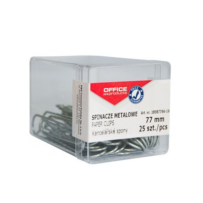Spinacze metalowe OFFICE PRODUCTS, 77mm, w pudełku, 25szt., srebrne