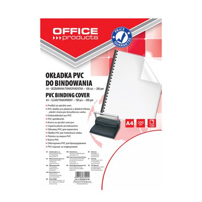 Okładki do bindowania OFFICE PRODUCTS, PVC, A4, 200mikr., 100szt., transparentne