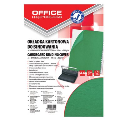 Okładki do bindowania OFFICE PRODUCTS, karton, A4, 250gsm, skóropodobne, 100szt., zielone