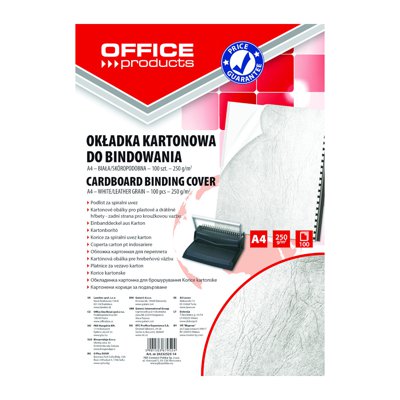 Okładki do bindowania OFFICE PRODUCTS, karton, A4, 250gsm, skóropodobne, 100szt., białe