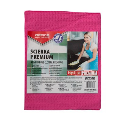 Ścierka premium OFFICE PRODUCTS, wiskoza 80%, gr. 65g/mkg, 34x45cm, 3szt., mix kolorów