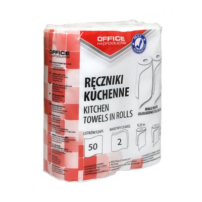 Ręczniki kuchenne celulozowe OFFICE PRODUCTS, 2-warstwowye, 50 listków, 9, 25m, 2szt., białe