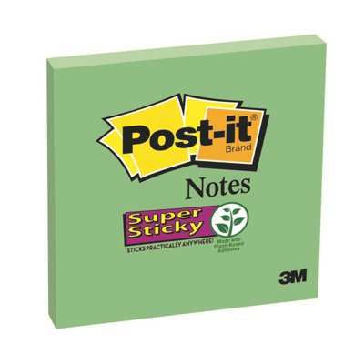 Bloczek samoprzylepny POST-IT® Super Sticky (654-6SS-AW), 76x76mm, 1x90 kart., zielony