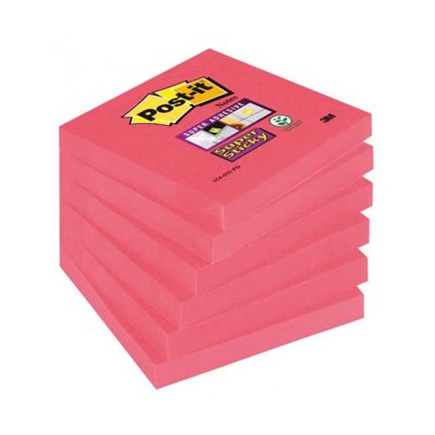 Bloczek samoprzylepny Postit® Super Sticky, różowy, 90 kartek, 76x76 mm