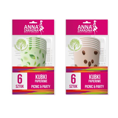 Kubki papierowe ANNA ZARADNA, 200 ml, 6 szt., mix kolorów